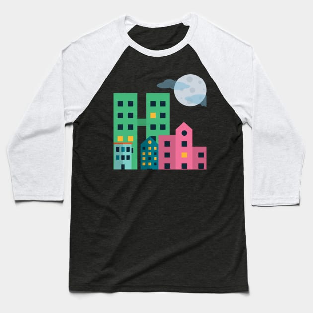 Night Metropolis Baseball T-Shirt by Denvertrooper